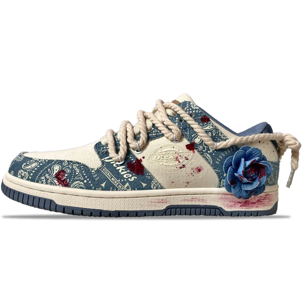 Dickies Van Gogh Genesis Rose Blood Book Ink Splatter Distressed Low-Top Skateboard Shoes Men's Navy Blue
