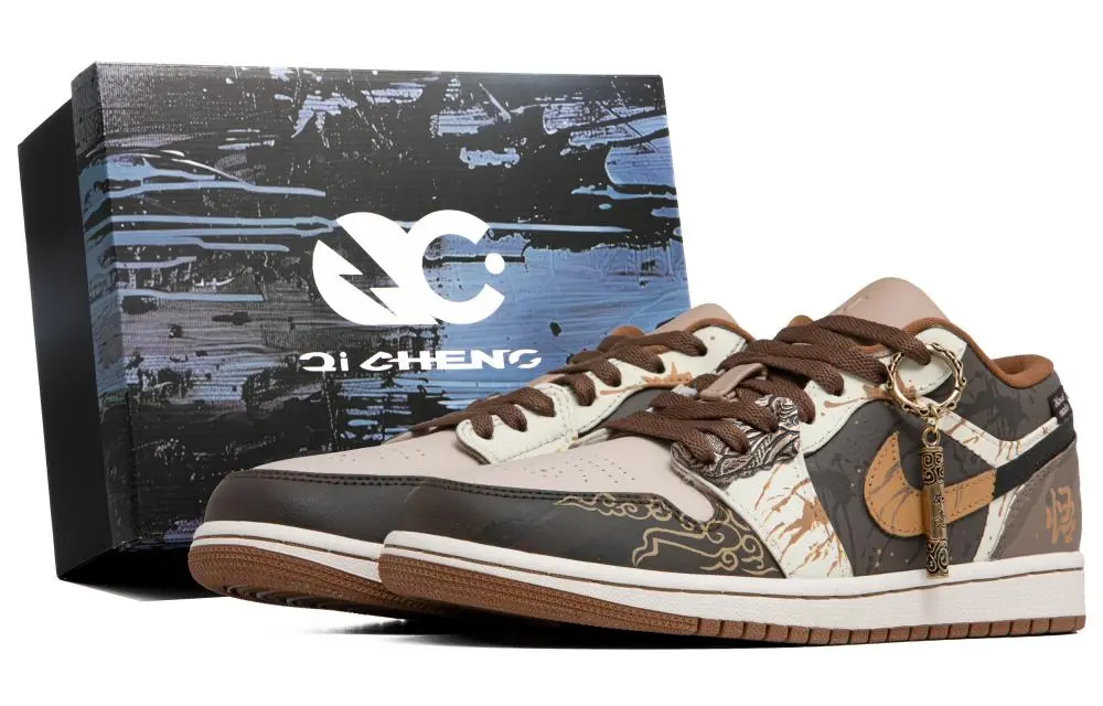 Jordan Air Jordan 1 Abrasion Resistant Breathable Low top Vintage Basketball Shoes Men's Tan