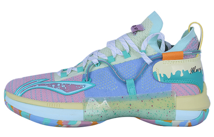 LiNing Speed 6 Cushioning Anti-Slip And Wear-Resistant High-Top Basketball Shoes Men's Blue Pink PE Player Edition