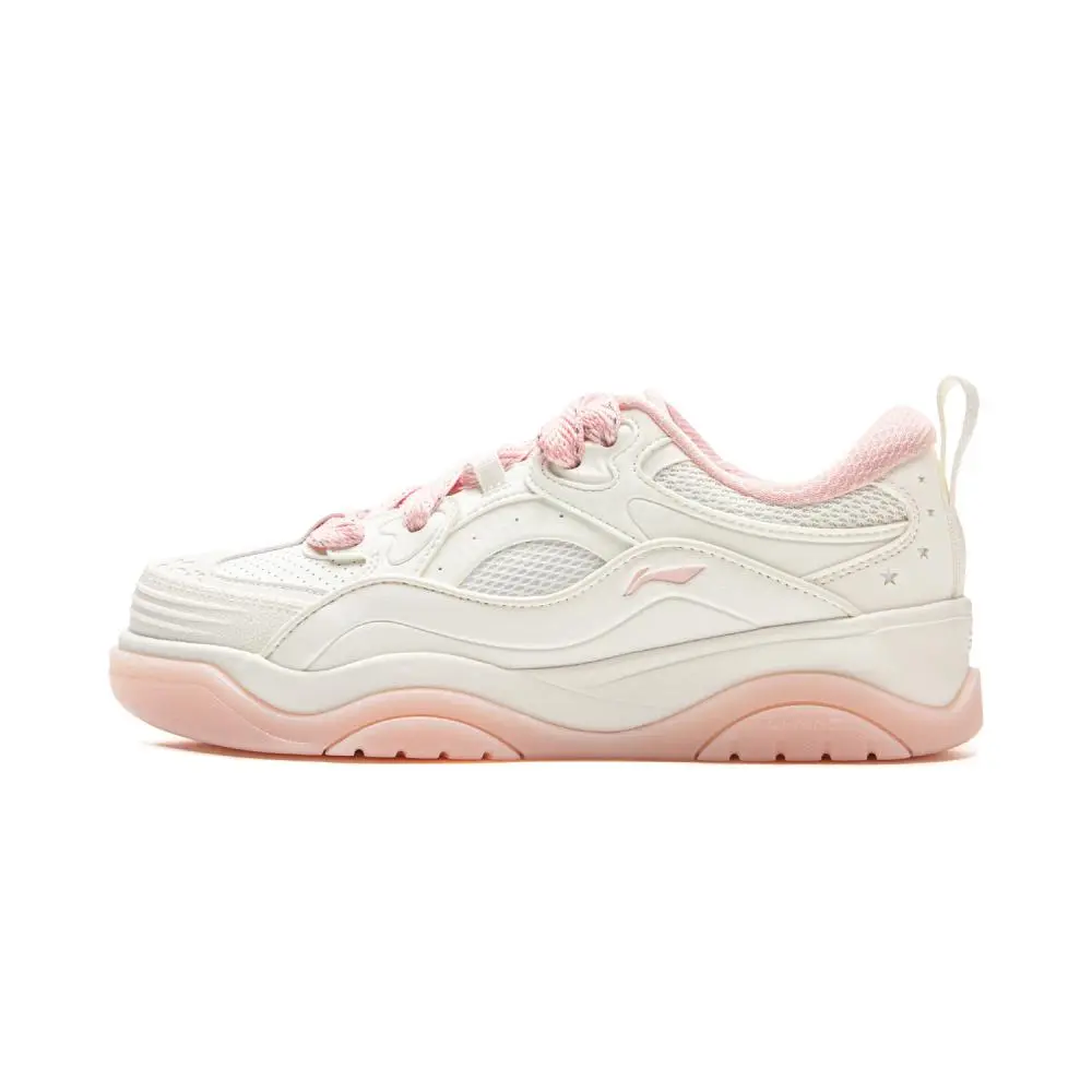 LiNing Zhi Cheng 2.0 Abrasion Resistant Height Increasing Low Top Skateboard Shoes Women's White Pink