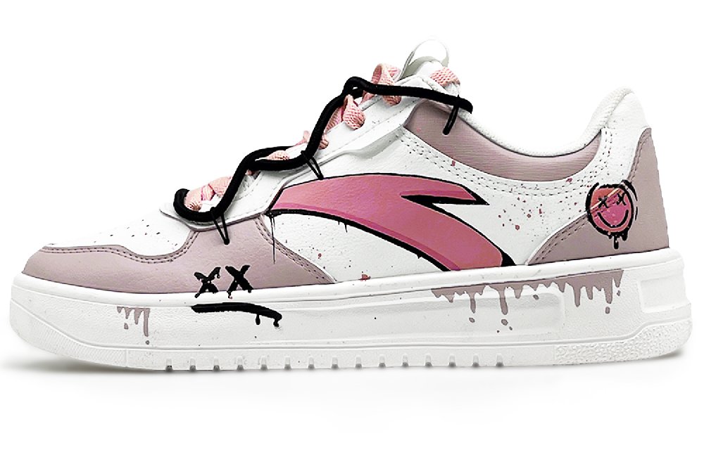 Anta Slip Resistant Cushioning Low Top Skateboard Shoes Men's White Pink