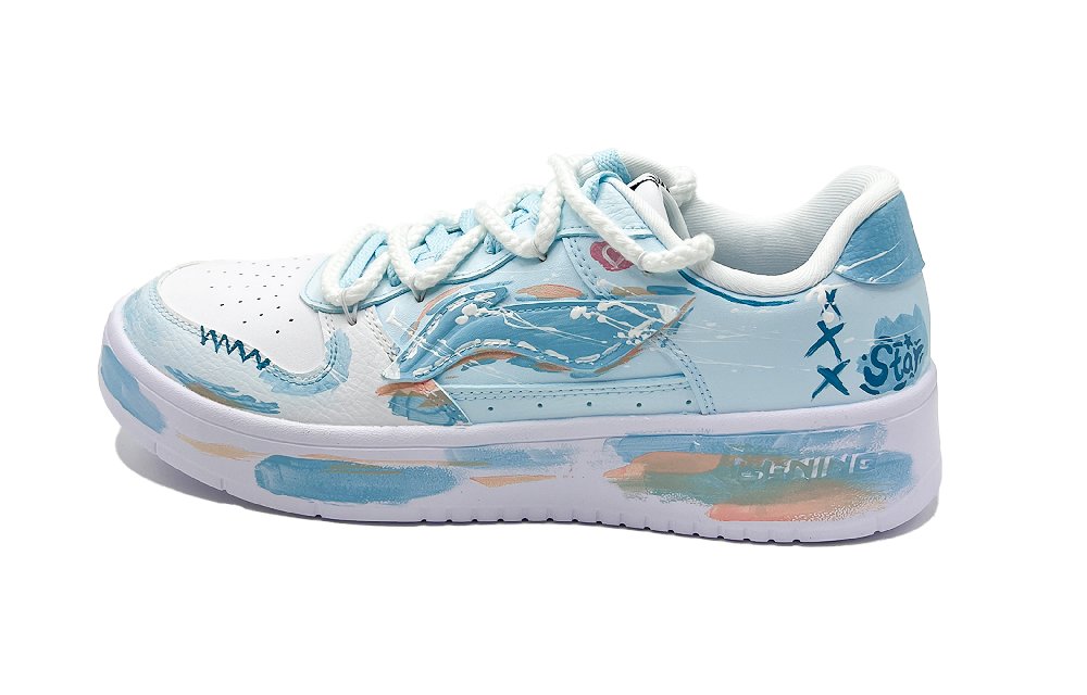 LiNing Pontoon Boats Slip Resistant, Abrasion Resistant, Breathable Low top Skateboard Shoes Women's Blue White