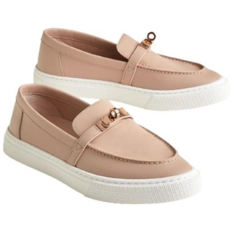 HERMES Game Loafers Women's Nude Pink