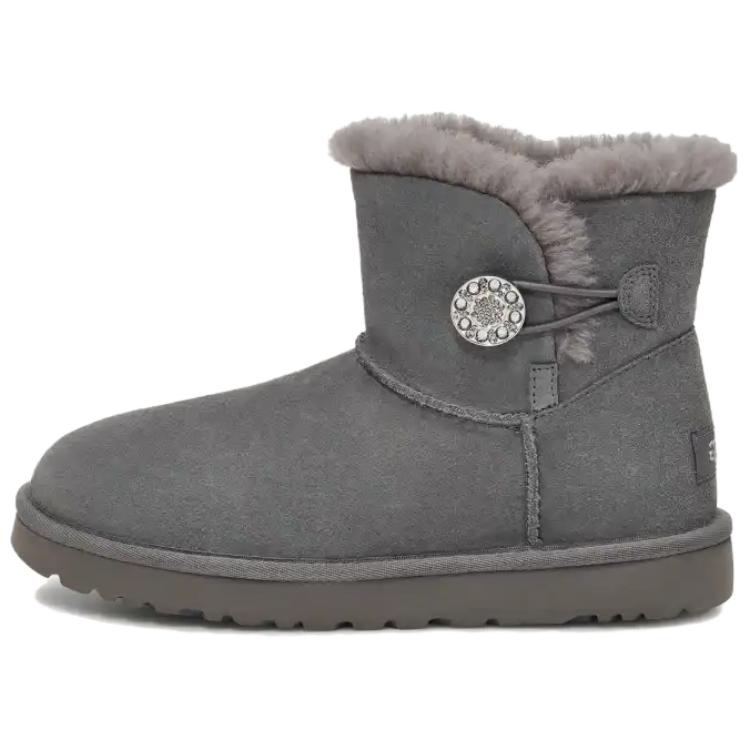 UGG MINI BAILEY BUTTON CRYSTALS Thermal Short Snow Boots Women's Charcoal Gray