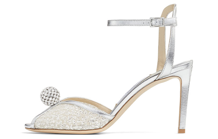 Jimmy Choo Sacora 85 Slim Heel One Strap Sandals Women's Silver