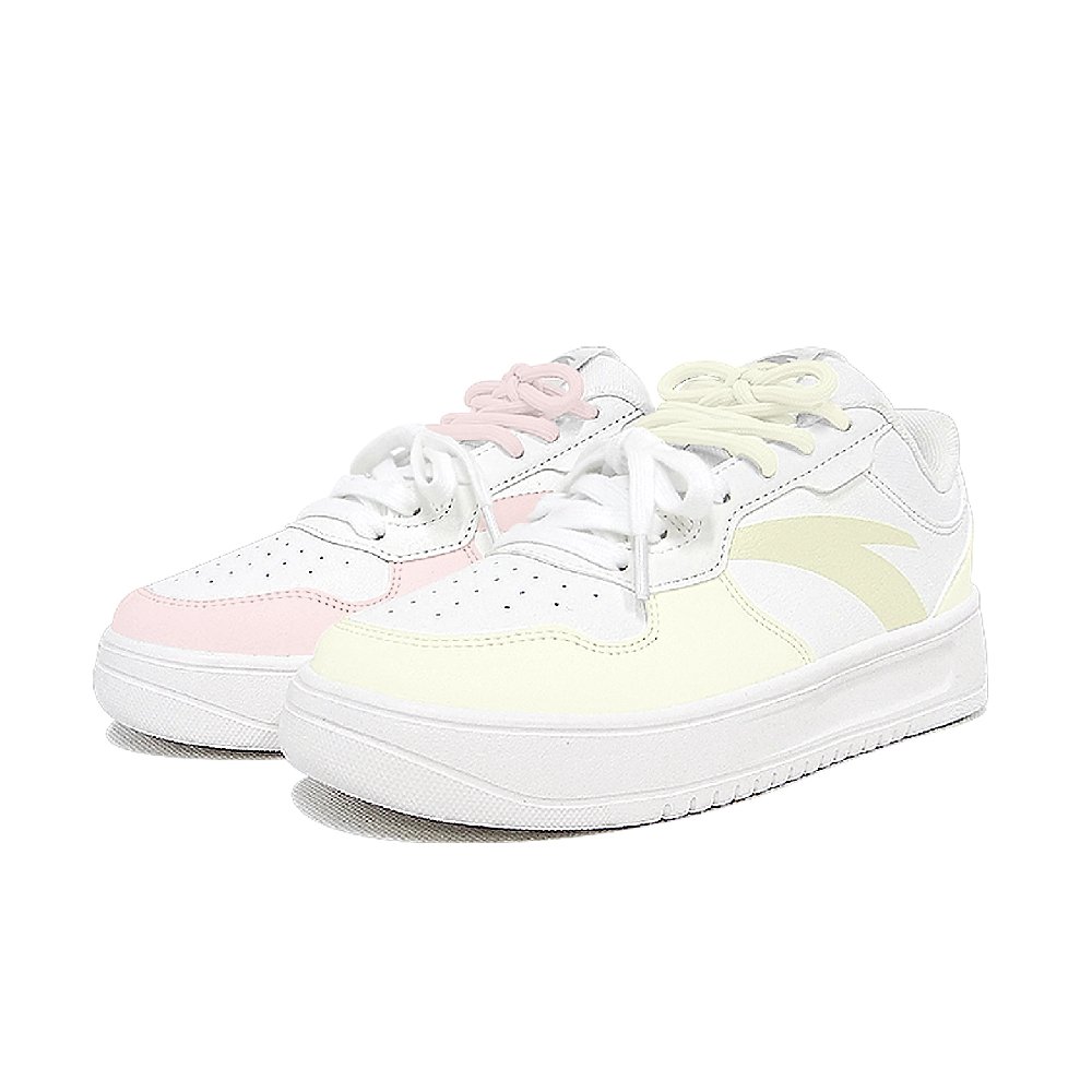 Anta Anti Slip Wear Resistant Low Top Skateboard Shoes Unisex Yellow Pink Mismatched