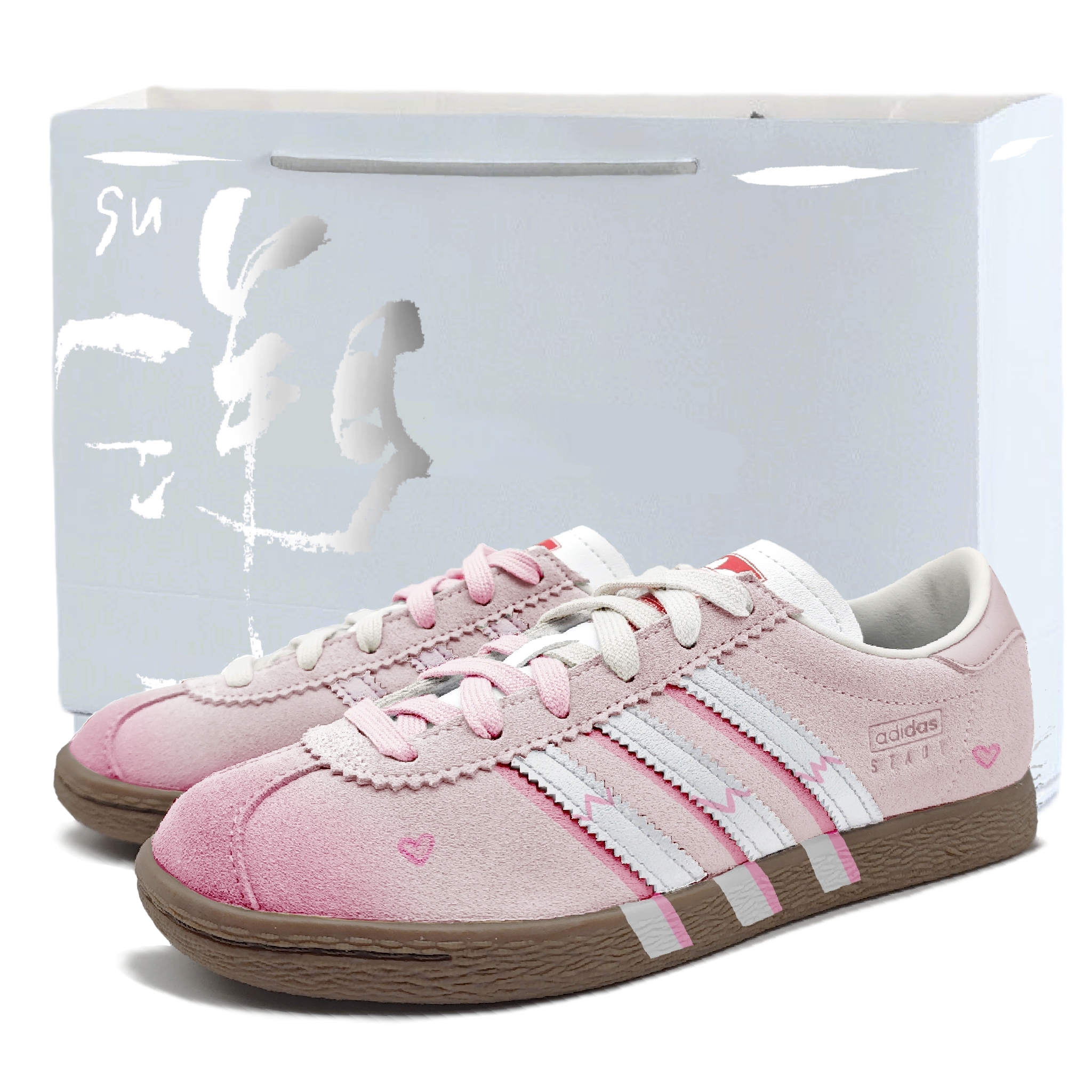 Adidas Neo Pink Heart Innocence Slip Resistant Low top Skateboard Shoes Unisex Brown