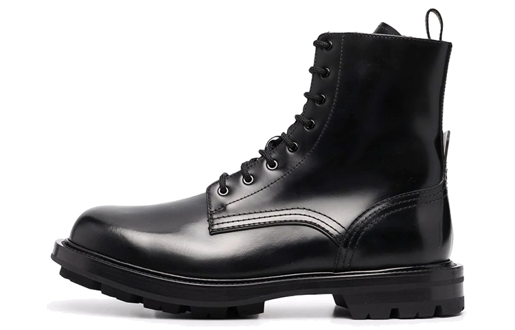 Alexander McQueen Polished Leather Combat Boot Black