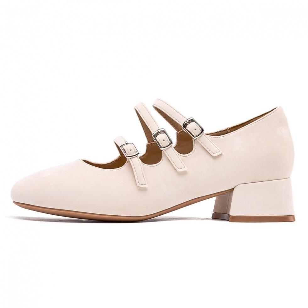 EBLAN Chunky Heel Mary Jane Shoes Women's Beige