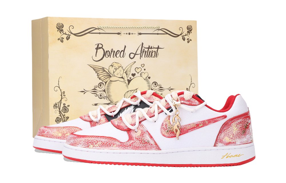 Nike EBERNON Red Flame Snakes Abrasion Resistant Low Top Skateboard Shoes Unisex White Red