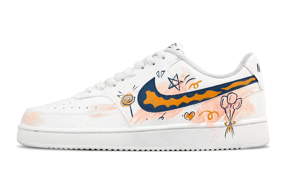 Nike Court Vision 1 Love Confession Balloons Abrasion Resistant Low Top Skateboard Shoes Men's Orange White Pink