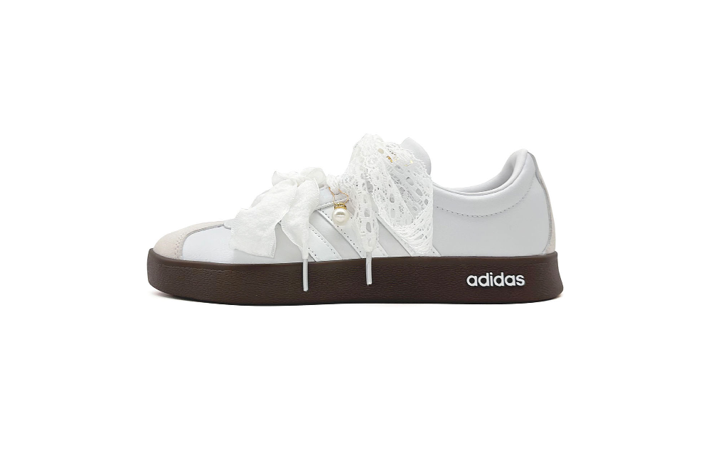 Adidas Vl Court Classic Abrasion Resistant Low Top Skateboard Shoes Unisex Silver White