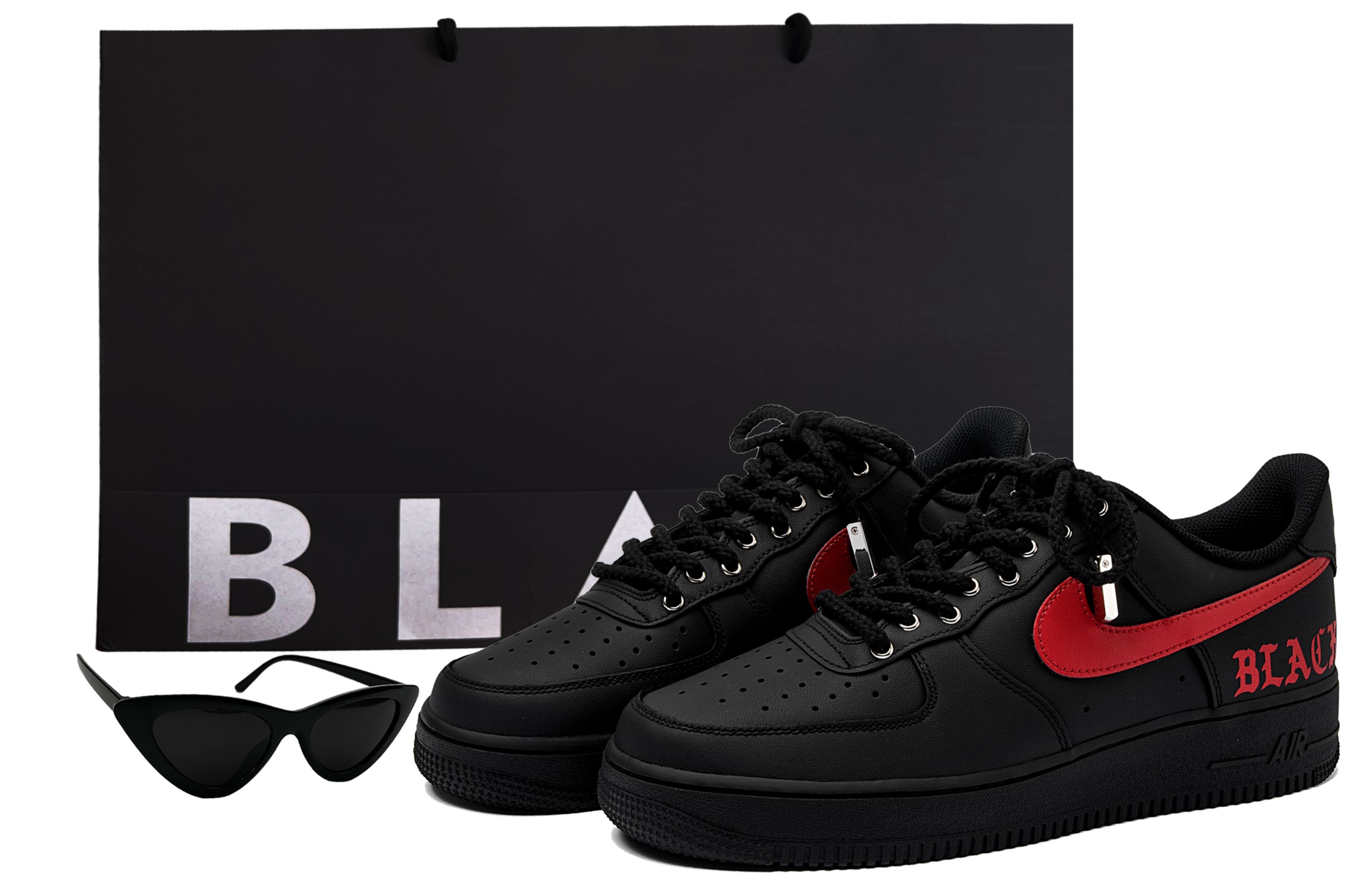 Nike Air Force 1 Low-Top Skateboard Shoes Unisex Black Red