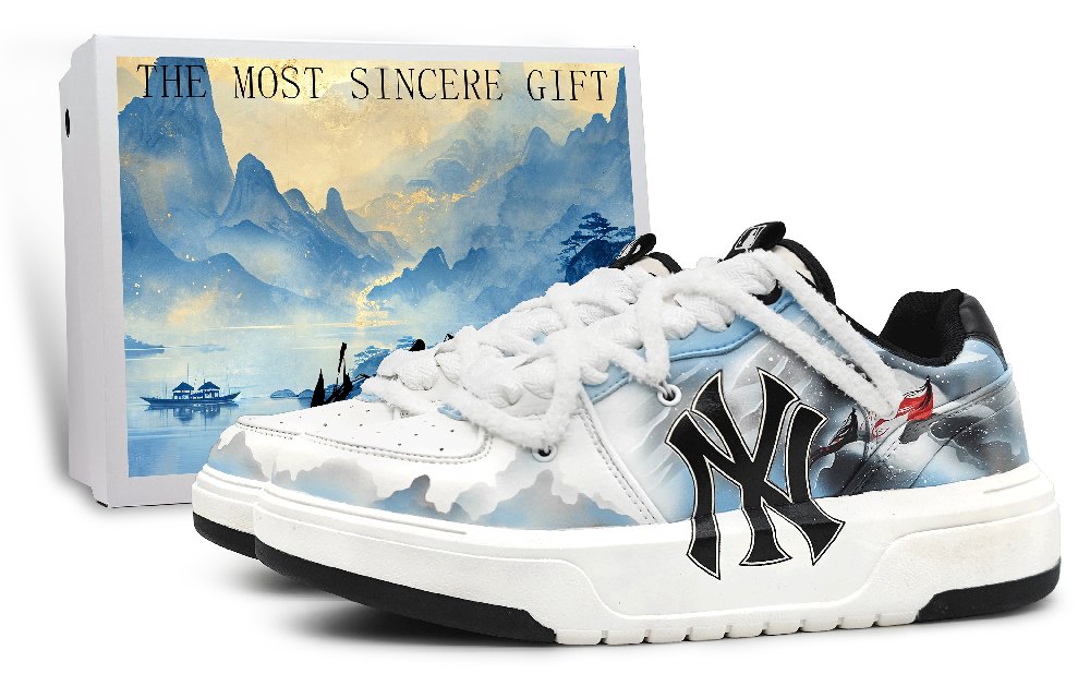 MLB New York Yankees Wear-Resistant Low-Top Skateboard Shoes Unisex Blue Gray