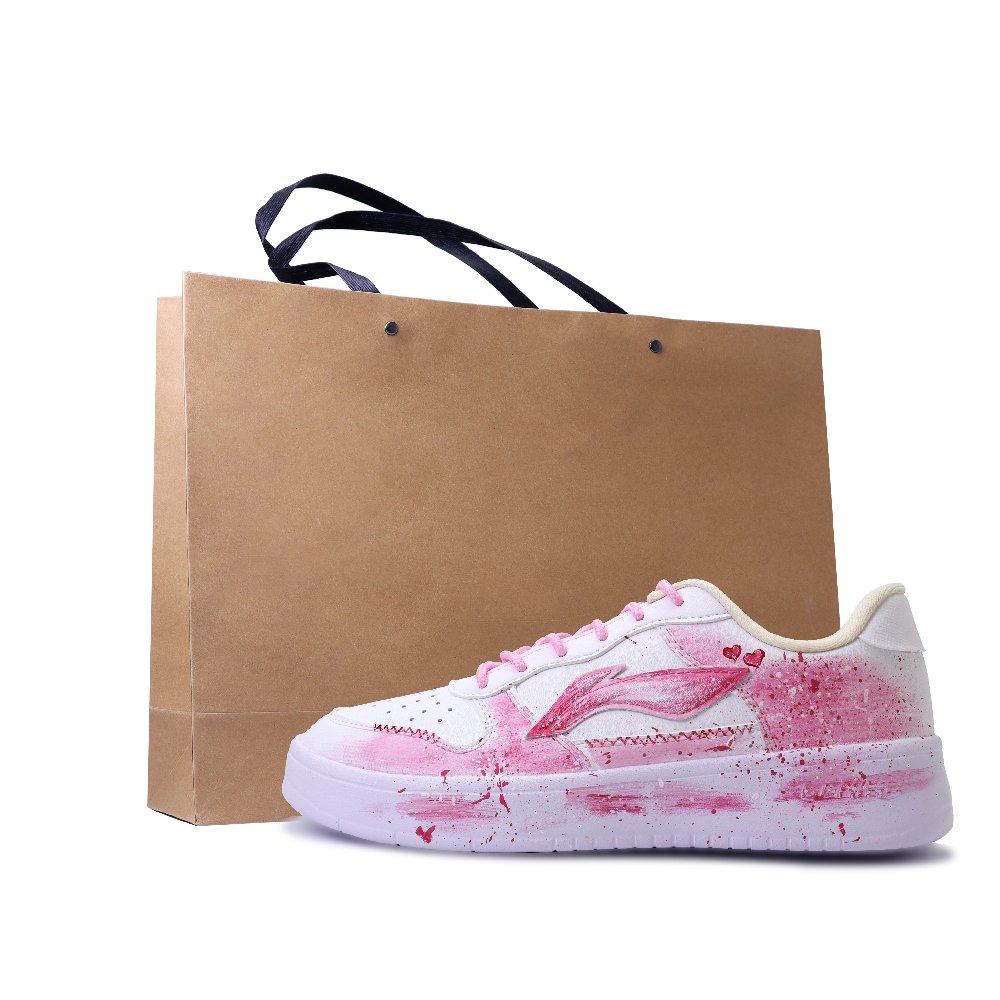 LiNing Pontoon Boats Abrasion Resistant, Lightweight, And Breathable Low Top Skateboard Shoes Unisex White Pink