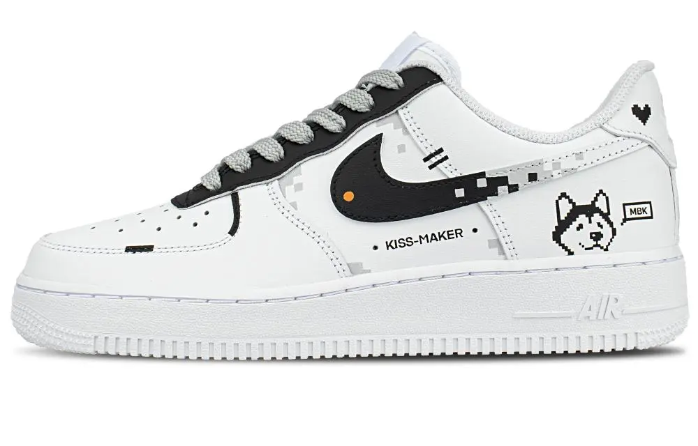 Nike Air Force 1 Pixel Cute Dog Design Cushioning Low top Skateboard Shoes Unisex White