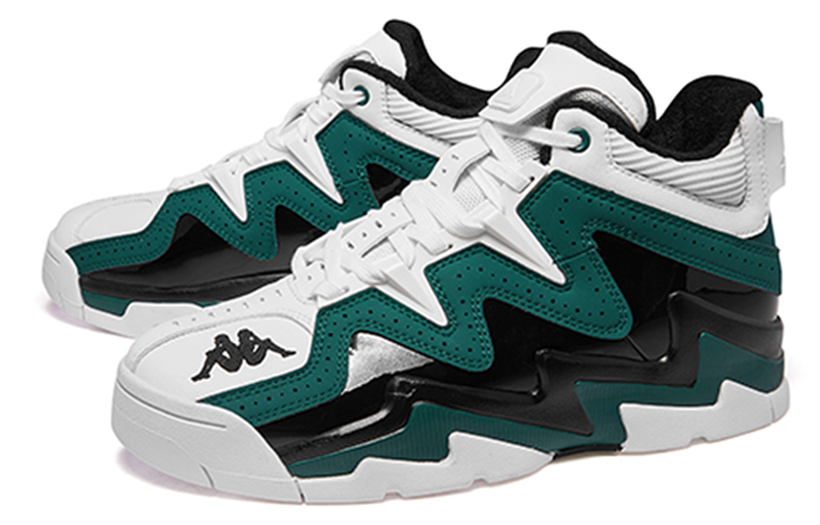 Kappa Cushioning Anti-Slip And Wear-Resistant High-Top Vintage Basketball Shoes Unisex Green White Patchwork