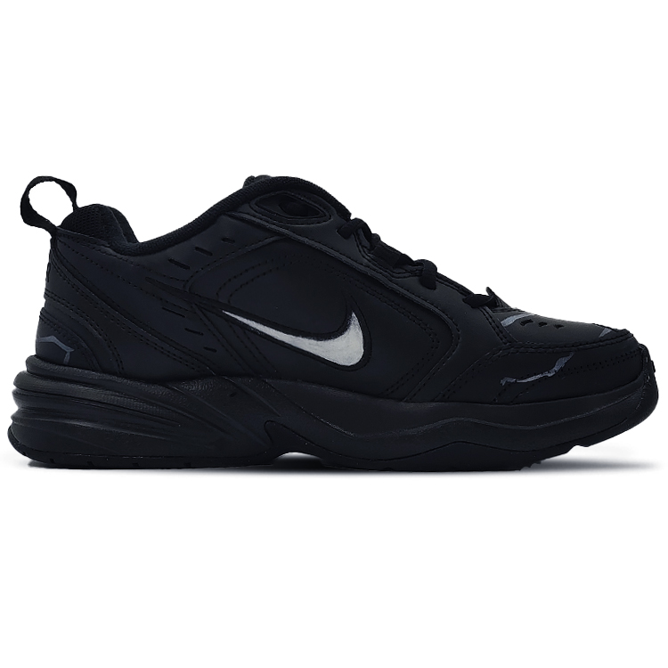 Nike Air Monarch 4 Silver Crackle Anti-Slip And Wear-Resistant Height Increasing Low-Top Chunky Sneakers Unisex Black
