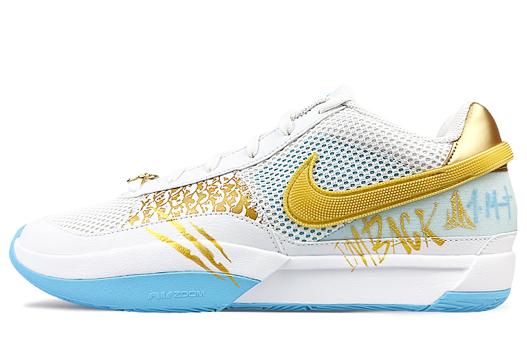 Nike Ja 1 Cushioning Anti-Slip And Wear-Resistant Low-Top Basketball Shoes Unisex Blue Gold