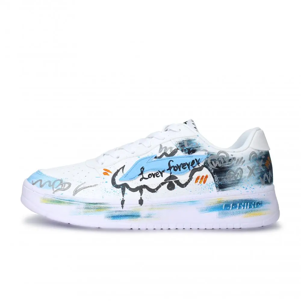 LiNing Pontoon Boats Abrasion Resistant, Lightweight, And Breathable Low top Skateboard Shoes Unisex Black White Blue