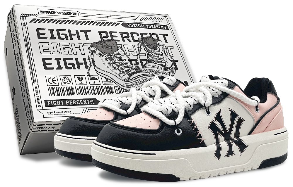 MLB Chunky Liner Wear-Resistant Height Increasing Low-Top Skateboard Shoes Unisex Black Pink