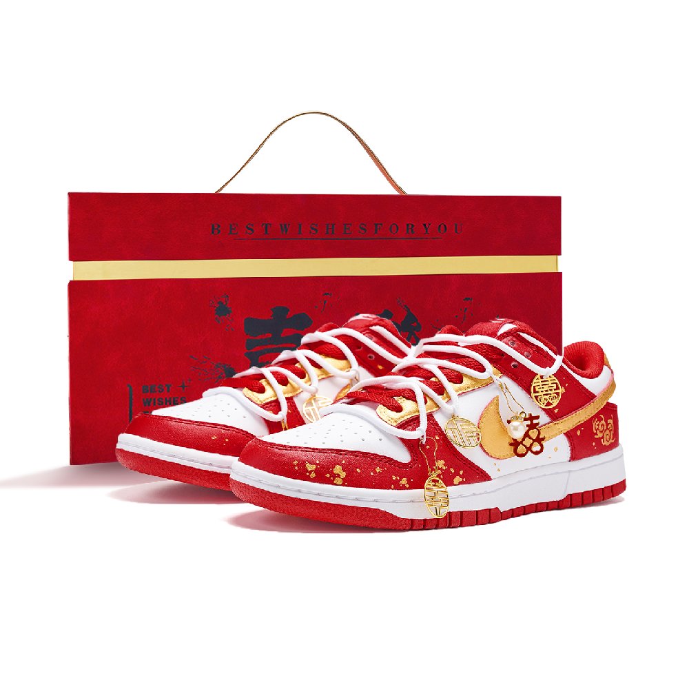 Nike Dunk Anti Slip Wear Resistant Low Top Skateboard Shoes Women's Red White