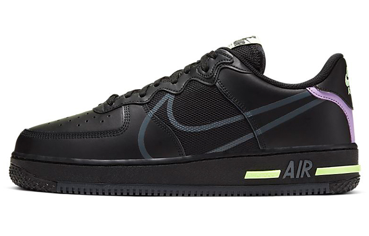 Nike Air Force 1 React Black Violet Star Barely Volt