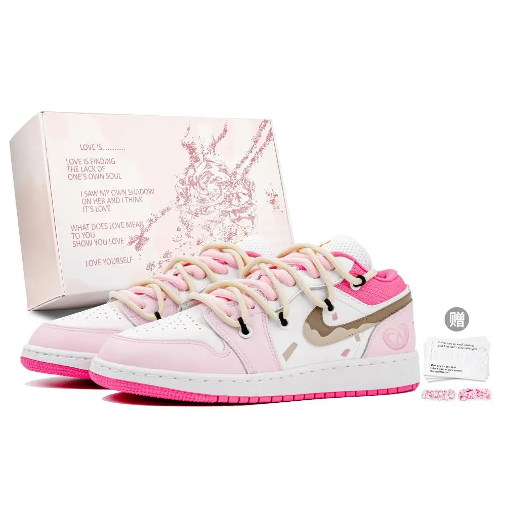 Jordan Air Jordan 1 Low-Top Skateboard Shoes Women's White Pink