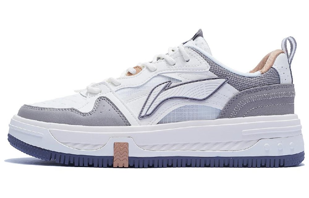 LiNing Slip Resistant Quick Dry Abrasion Resistant Height Increasing Low top Skateboard Shoes Men's White Gray