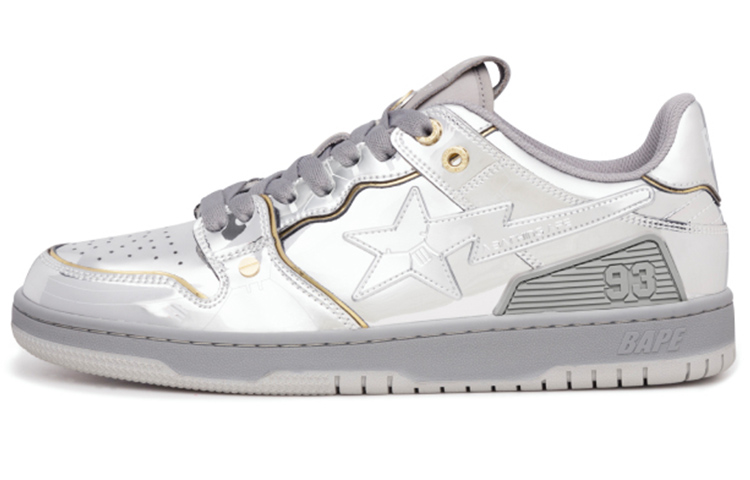 HajimeSorayama x A BATHING APE SK8 STA Kunio Okada Collaboration Stylish Skateboarding Shoes Women's Metallic Silver