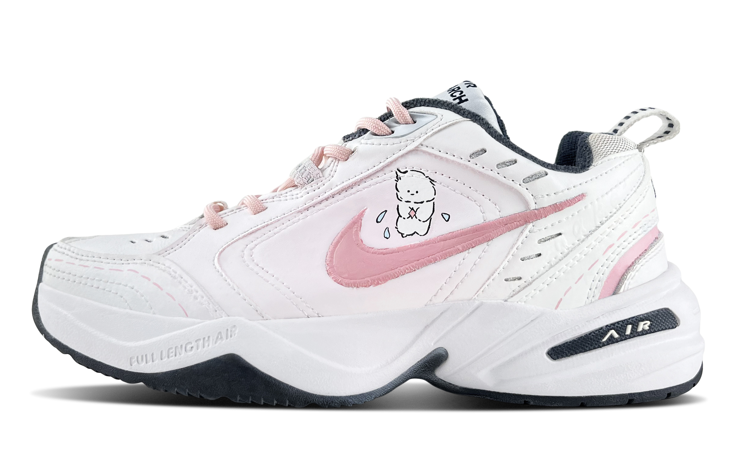 Nike Air Monarch 4 White Cloud, Special Box Abrasion Resistant Low Top Chunky Sneakers Unisex Pink White
