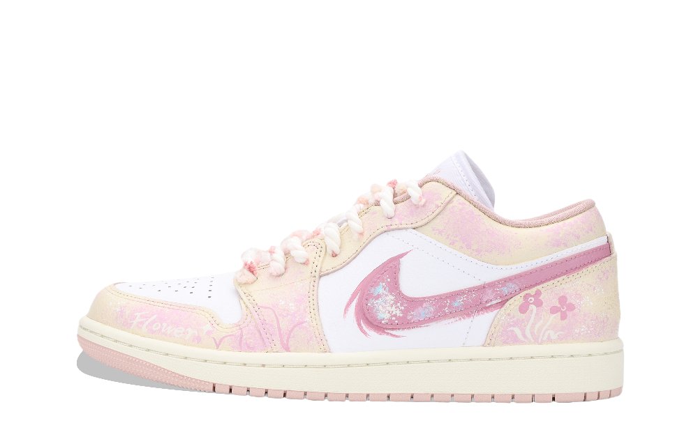 Jordan Air Jordan 1 A Sea Of Pink Flowers Abrasion Resistant Low Top Vintage Basketball Shoes Unisex Pink White