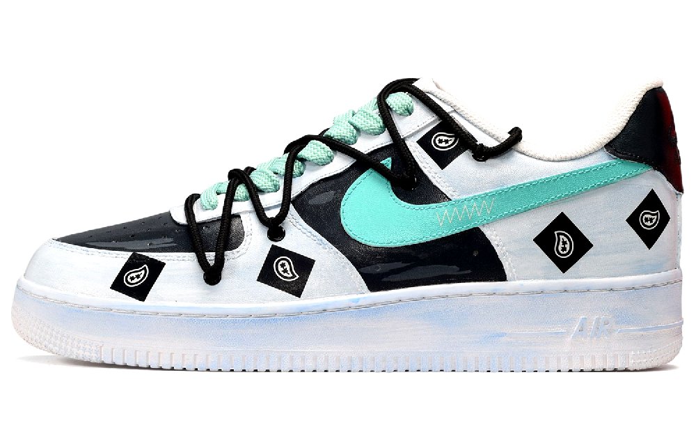 Nike Air Force 1 Low-Top Skateboard Shoes Women's Black White Blue