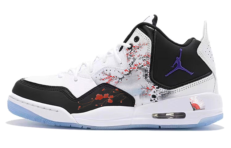 Jordan Courtside 23 Cushioned Slip-Resistant Mid-Top Vintage Basketball Shoes Men's Black White