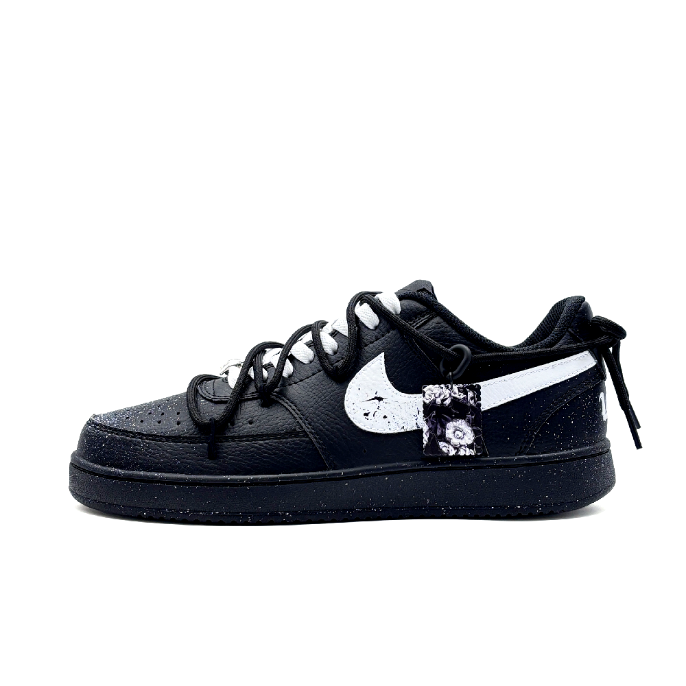 Nike Court Vision Camellya's Sky Slip Resistant Low Top Skateboard Shoes Unisex Black White