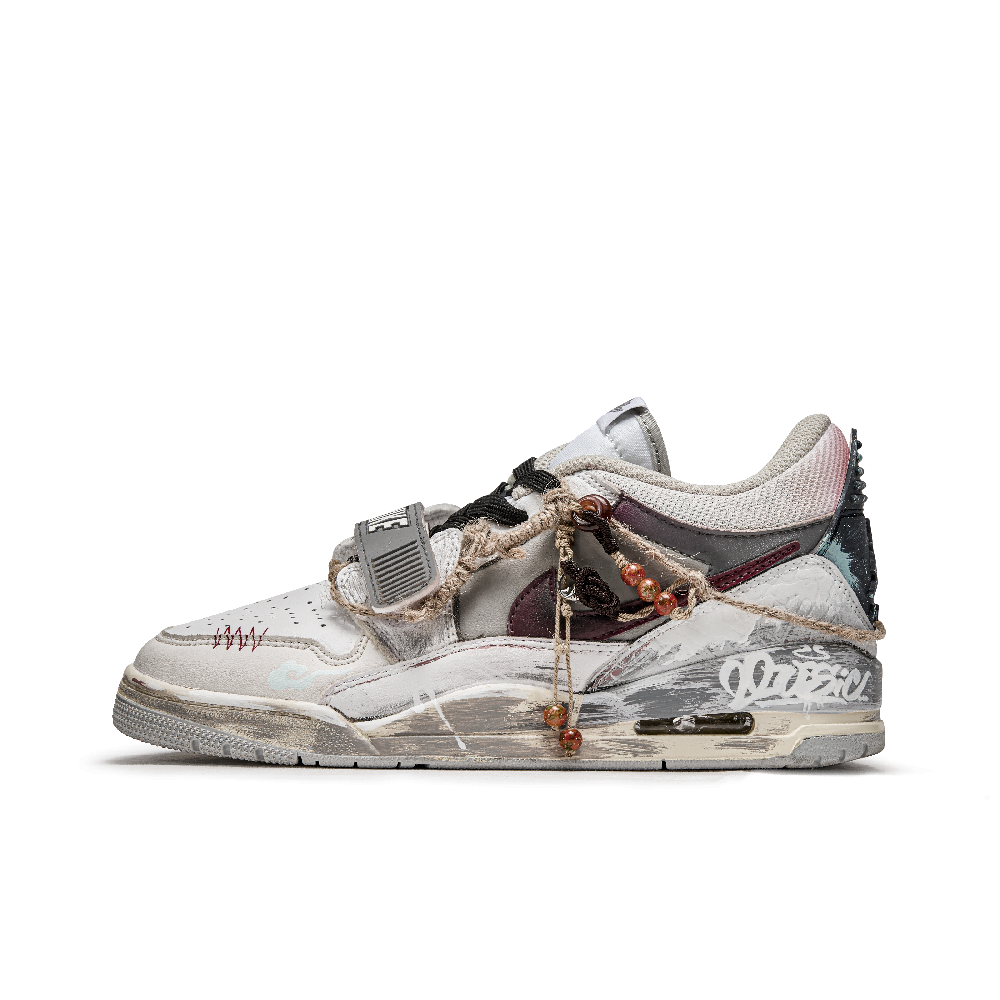Jordan Legacy 312 Da Vinci Custom, Spell Of Binding Slip Resistant Low Top Vintage Basketball Shoes GS White Gray
