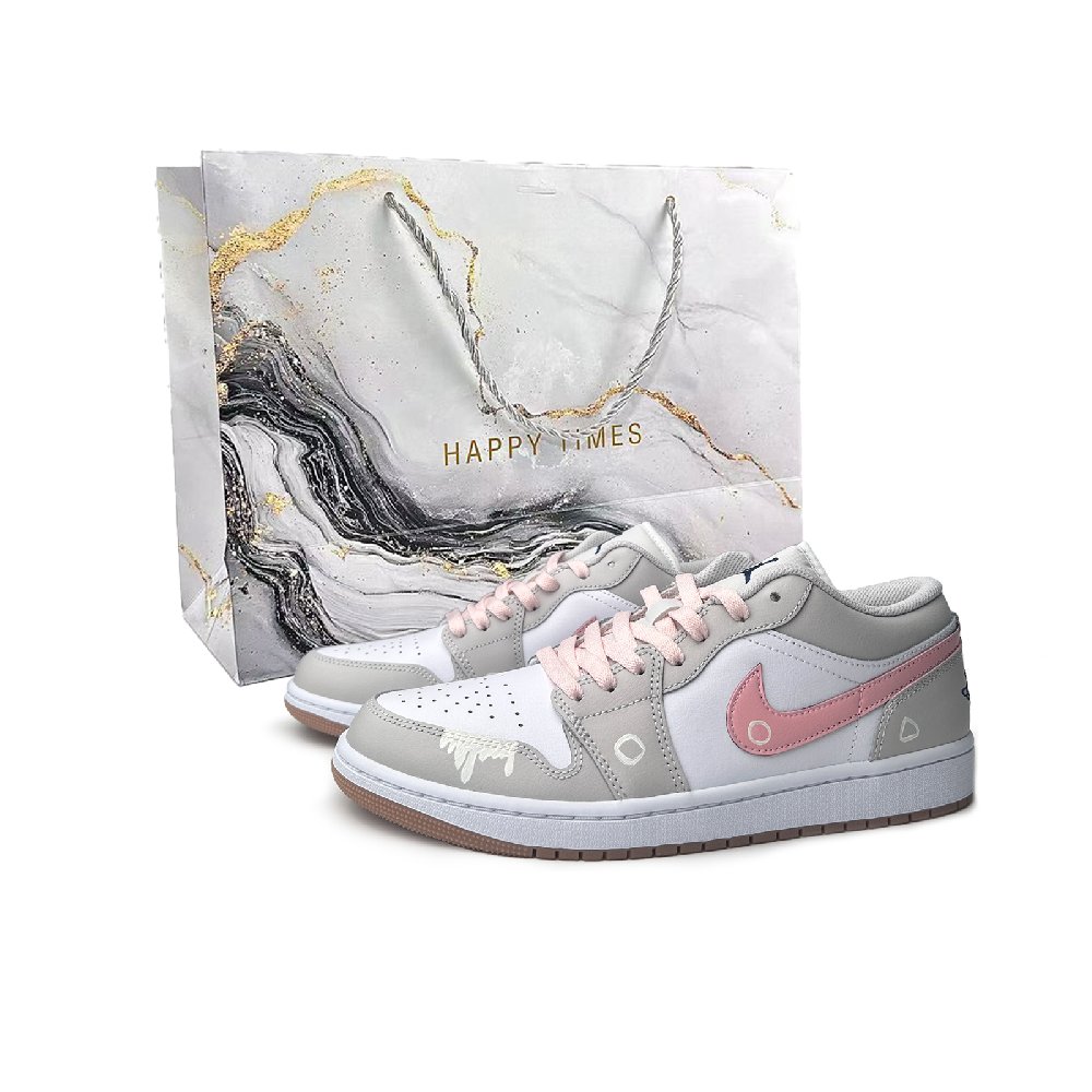 Jordan Air Jordan 1 Abrasion Resistant Low Top Vintage Basketball Shoes Unisex Gray Pink