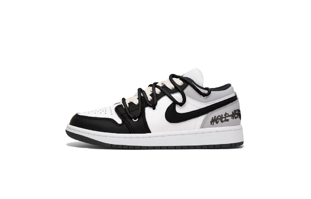 Jordan Air Jordan 1 Puppy Fragment Low-Top Vintage Basketball Shoes Men's Black White Gray