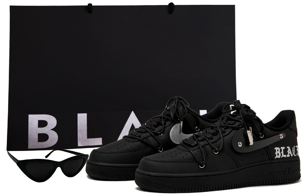 Nike Air Force 1 Air Force 1 Low Top Skateboard Shoes Unisex Matte Black Silver