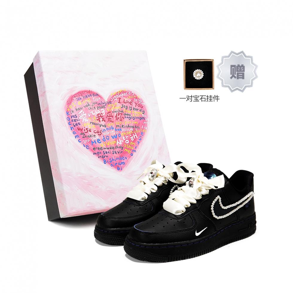 Nike Air Force 1 Low Top Skateboard Shoes Women's Black Blue