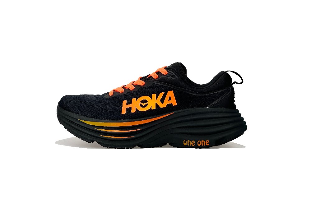 HOKA ONE ONE Bondi 8 Anti-Slip Wear-Resistant Low-Top Long Distance Running Running Shoes Men's Black Orange