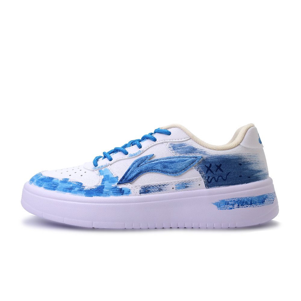 LiNing Pontoon Boats Abrasion Resistant, Lightweight, And Breathable Low Top Skateboard Shoes Unisex Blue White