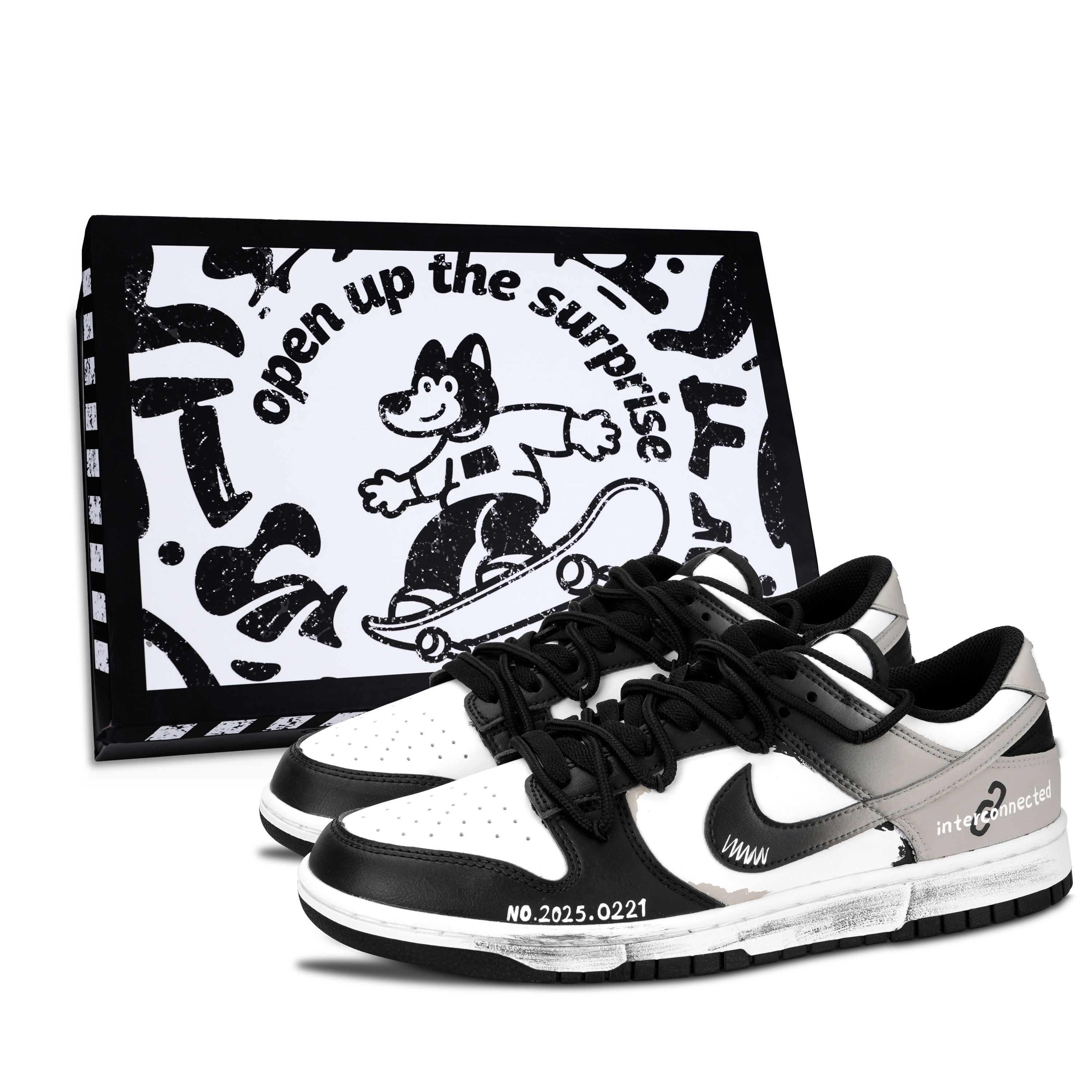 Nike Dunk Black White, Shackles Heavy Abrasion Resistant Low top Skateboard Shoes Unisex White Black