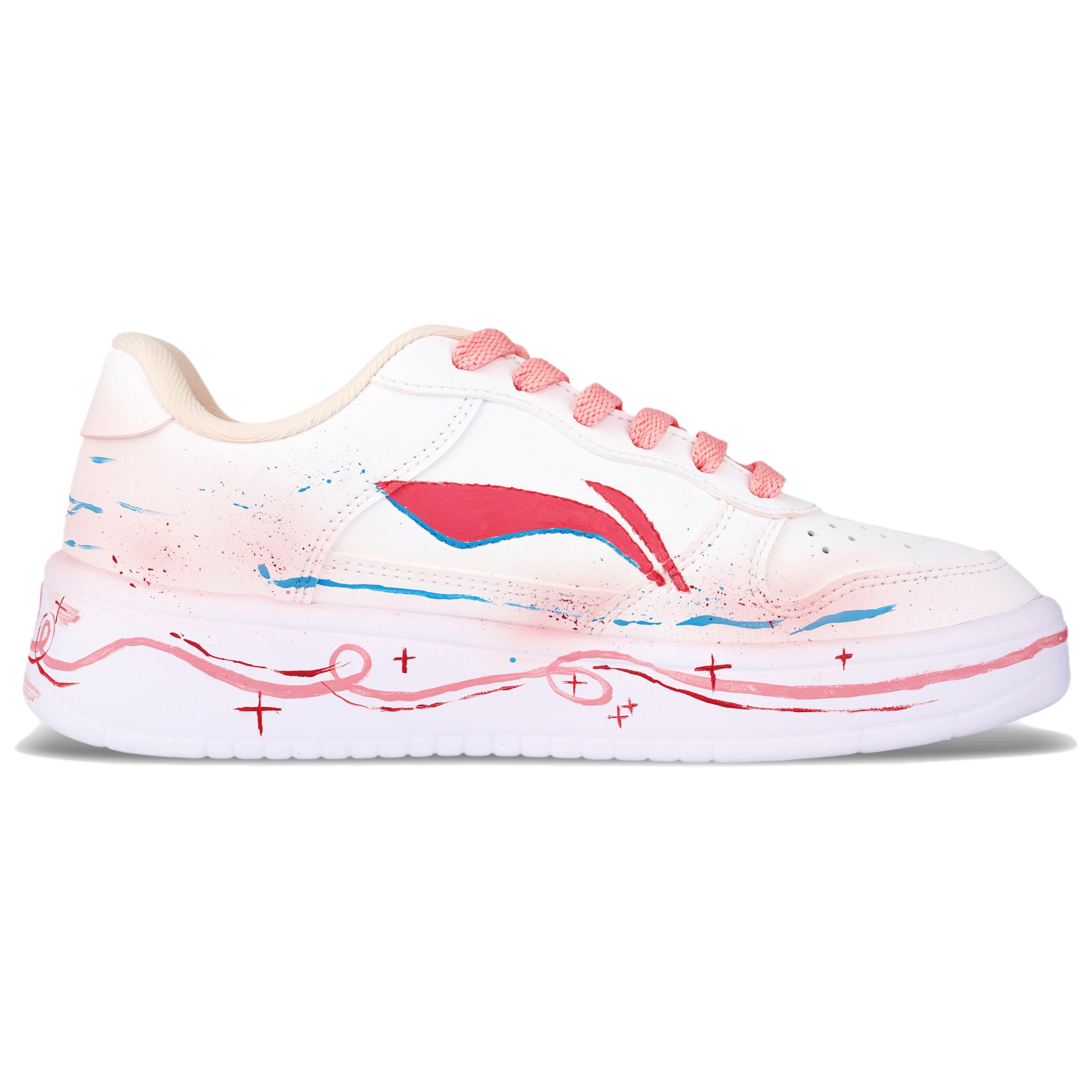 LiNing Pontoon Boats Wear resistant And Lightweight Low top Skateboard Shoes Unisex White Pink