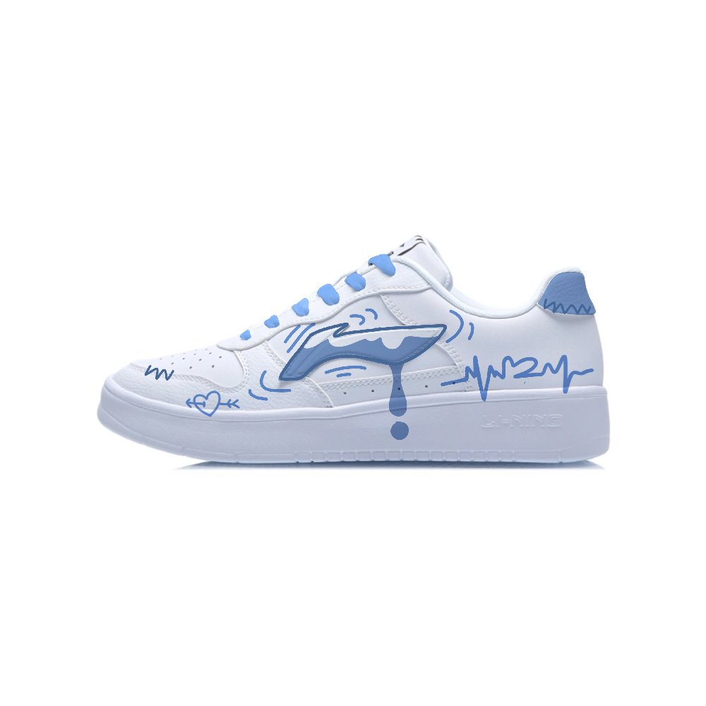 LiNing Pontoon Boats Slip Resistant Height Increasing Low top Skateboard Shoes Men's Blue White