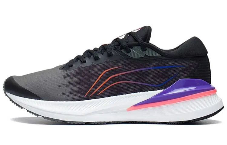 LiNing Light Cushioning Anti-Slip And Wear-Resistant Breathable Rebound Low-Top Running Shoes Men's Black Purple