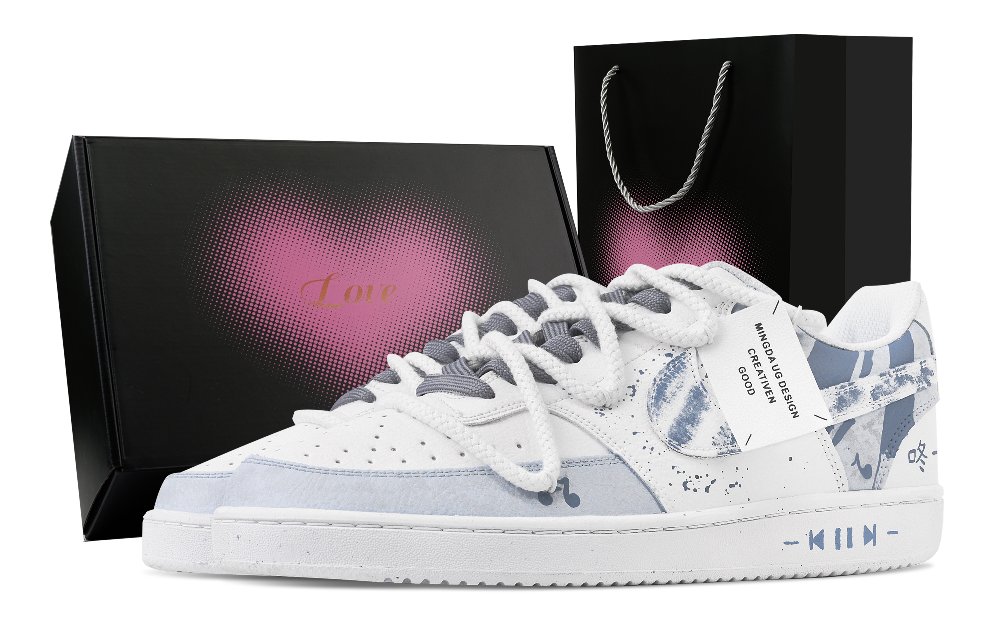 Nike Court Vision 1 Indigo Sea Whisper Heart Box Abrasion Resistant Low Top Skateboard Shoes Men's White Blue