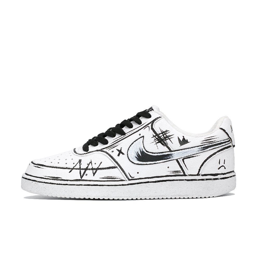 Nike Court Vision 1 Black White Plaid Adjust Anti-Slip Wear-Resistant Low-Top Skateboard Shoes Men's White Black