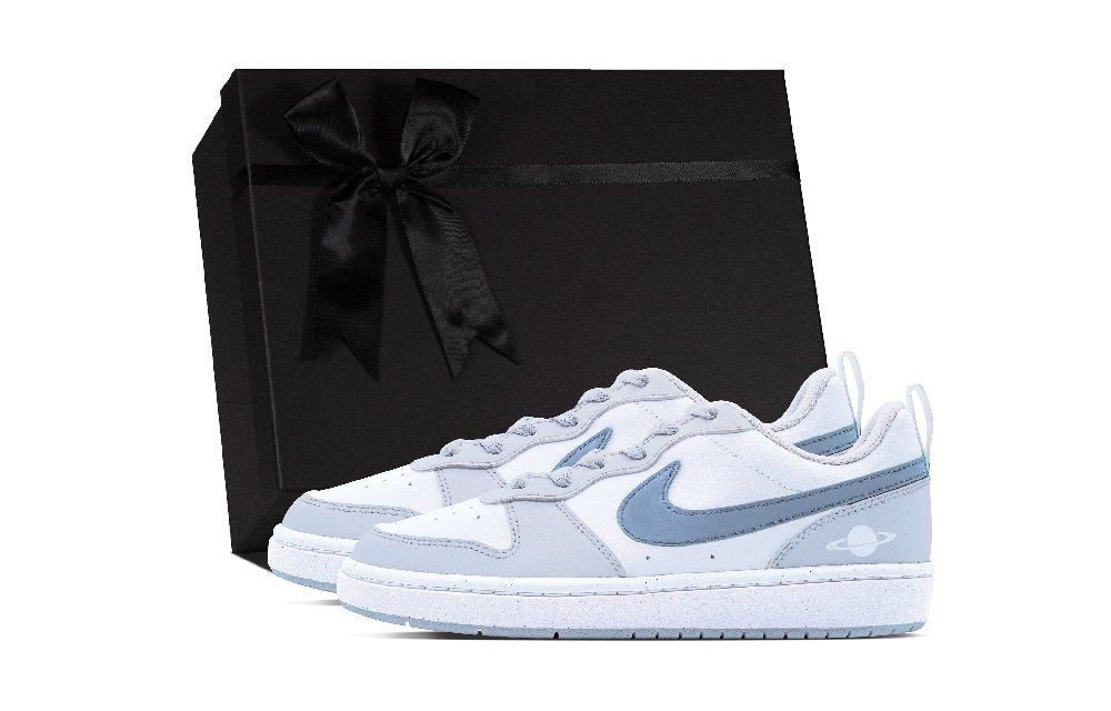 Nike Court Borough DEER Xingji Lost Expedition Anti Slip Wear Resistant Low Top Skateboard Shoes GS White Blue Gray