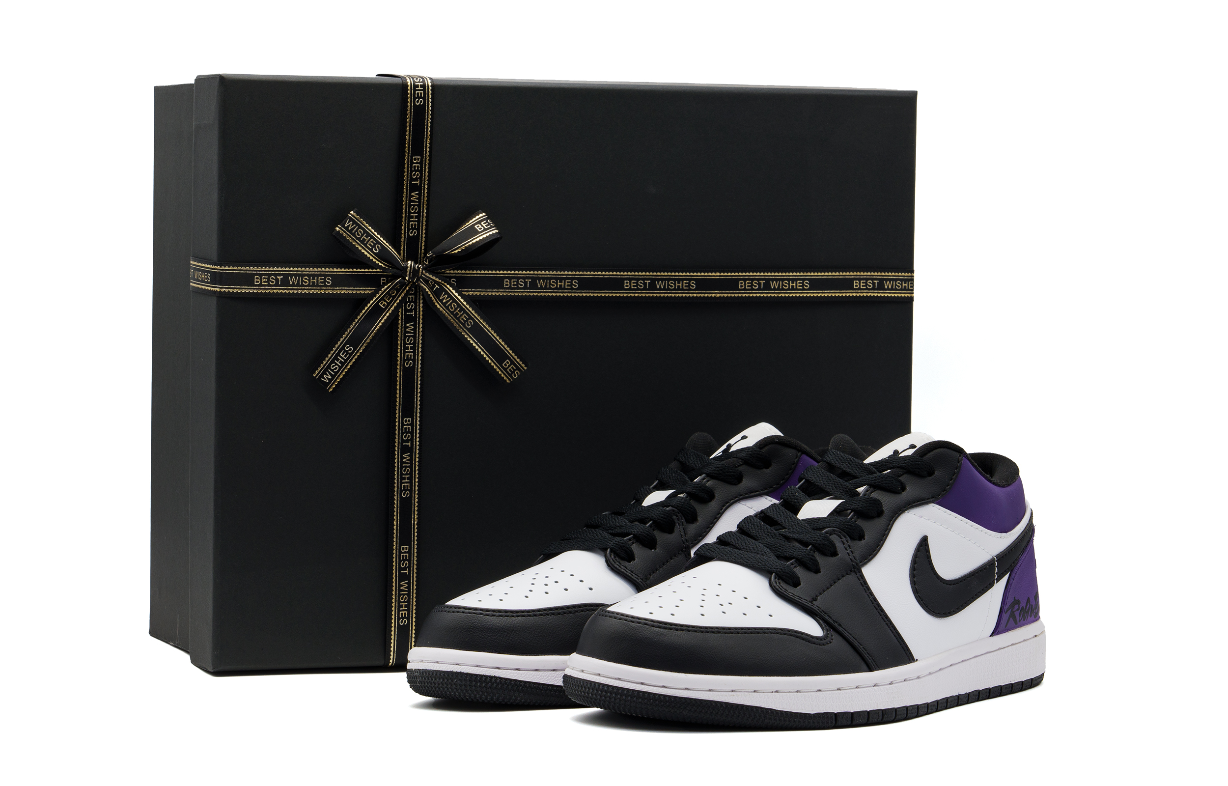 Jordan Air Jordan 1 Abrasion Resistant Low top Vintage Basketball Shoes Unisex Black Purple